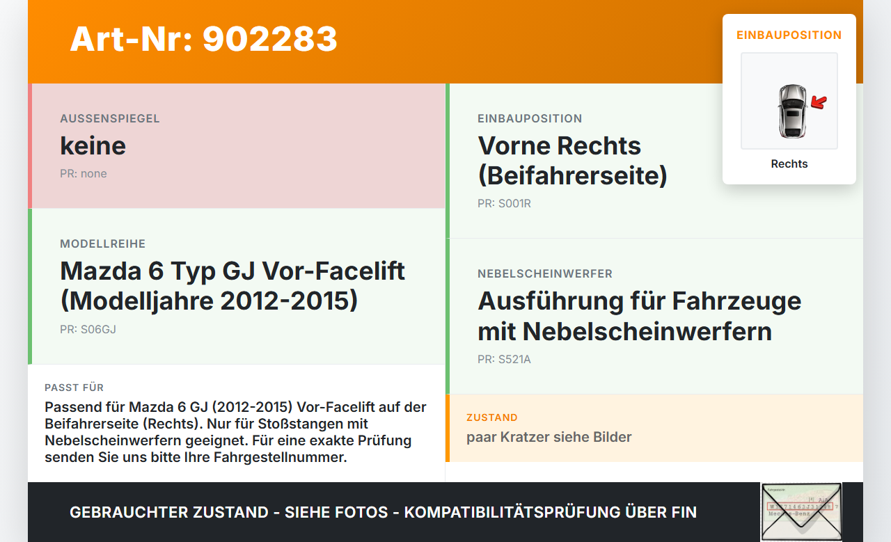 Mazda 6 GJ 12-15 Blende für Nebelscheinwerfer Stoßstange Rechts Mazda 6 GJ 12-15 02.05.2013 gebraucht Vorschau 3