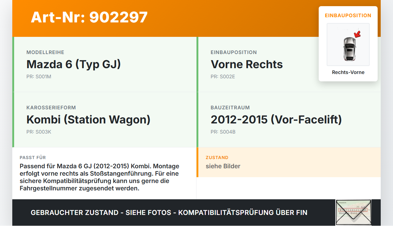 Mazda 6 GJ 12-15 Kombi Halter Träger Aufnahme Führung für Stoßstange Rechts Vorne Mazda 6 GJ 12-15 02.05.2013... Vorschau 3