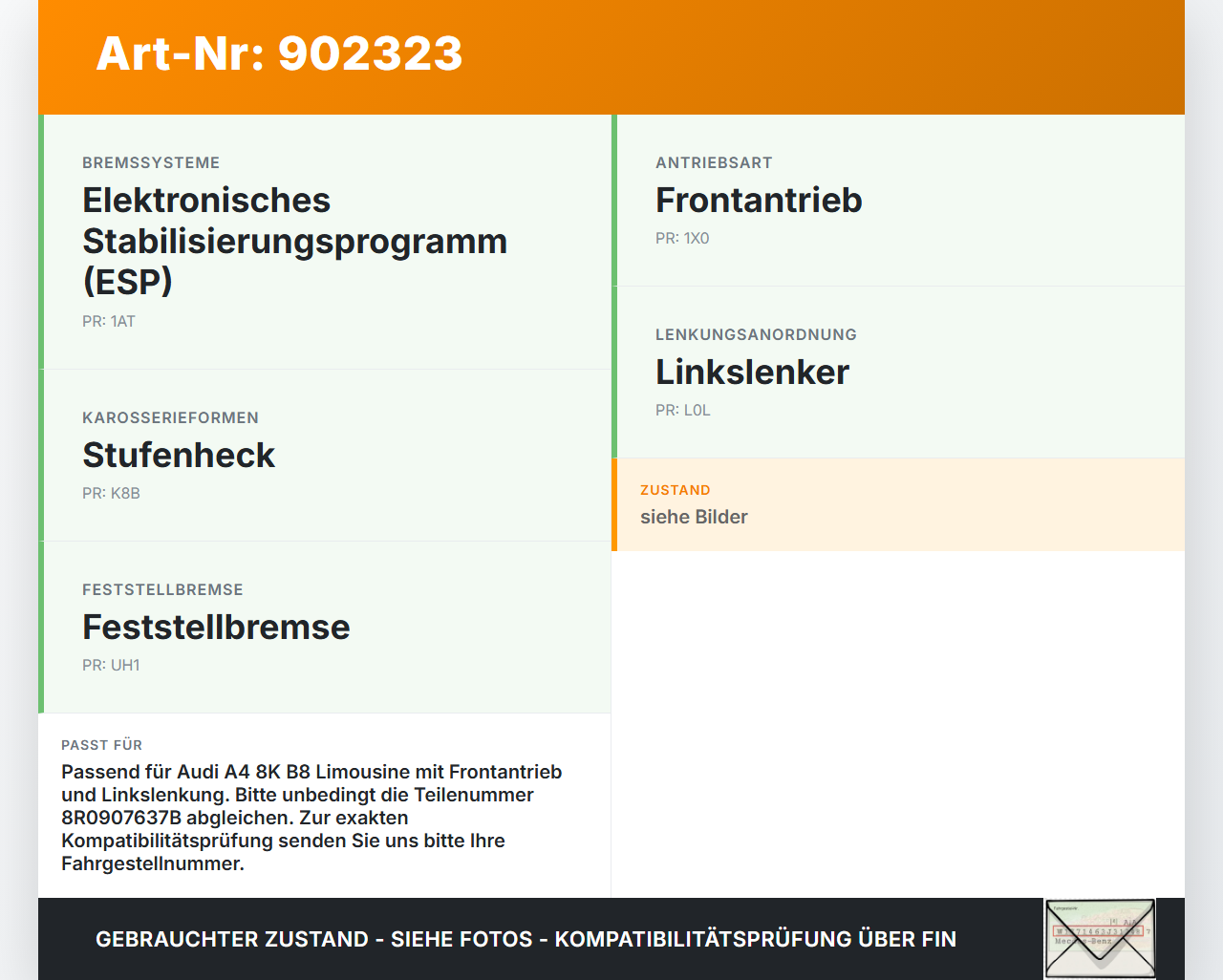 Audi A4 8K B8 11-15 Lim ESP Sensor Steuergerät Audi A4 8K B8 11-15 30.10.2015 8R0907637B 0265005853 gebraucht Vorschau 3