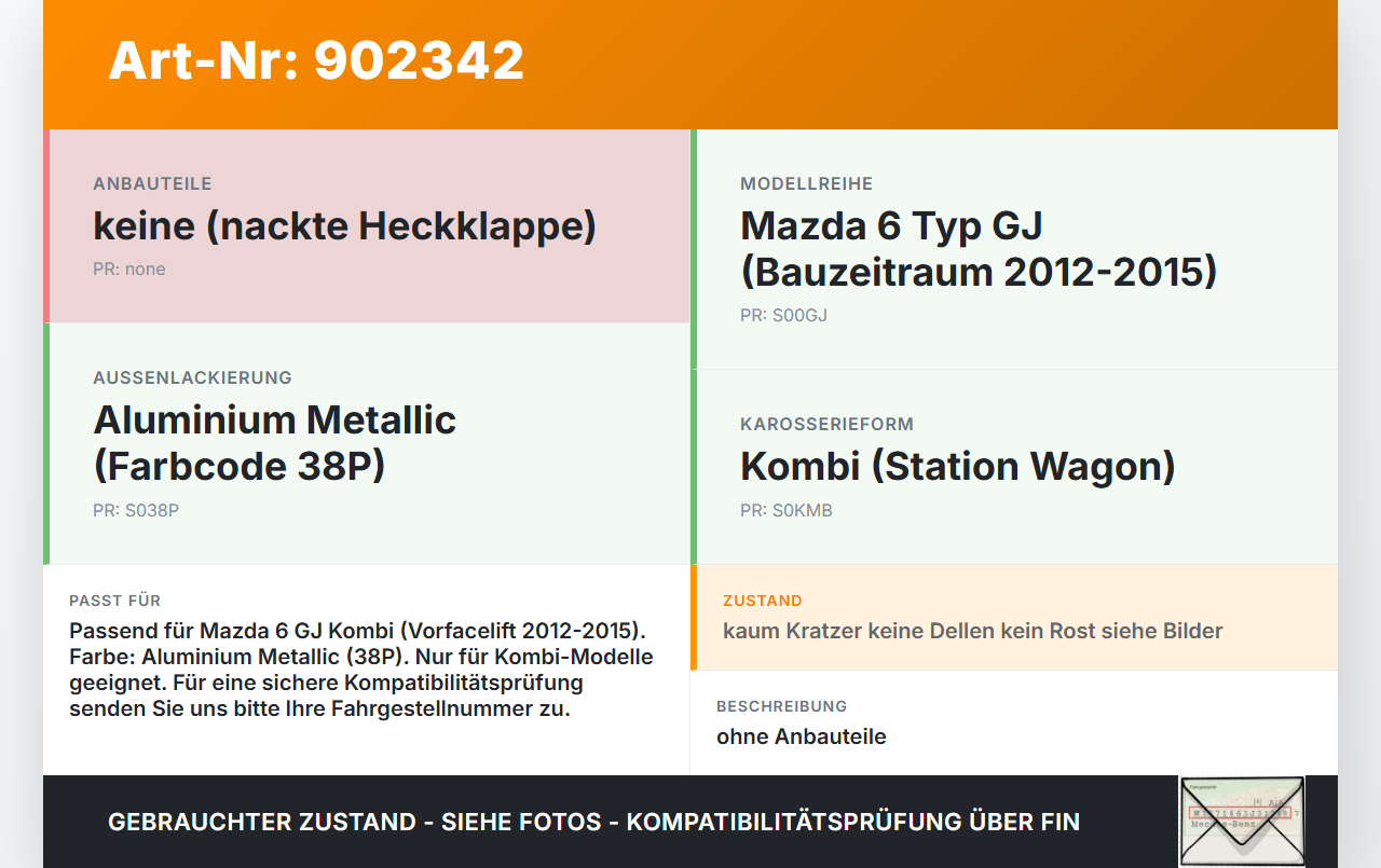Mazda 6 GJ 12-15 Kombi Heckklappe Kofferraumdeckel 38P Mazda 6 GJ 12-15 02.05.2013 gebraucht Vorschau 3