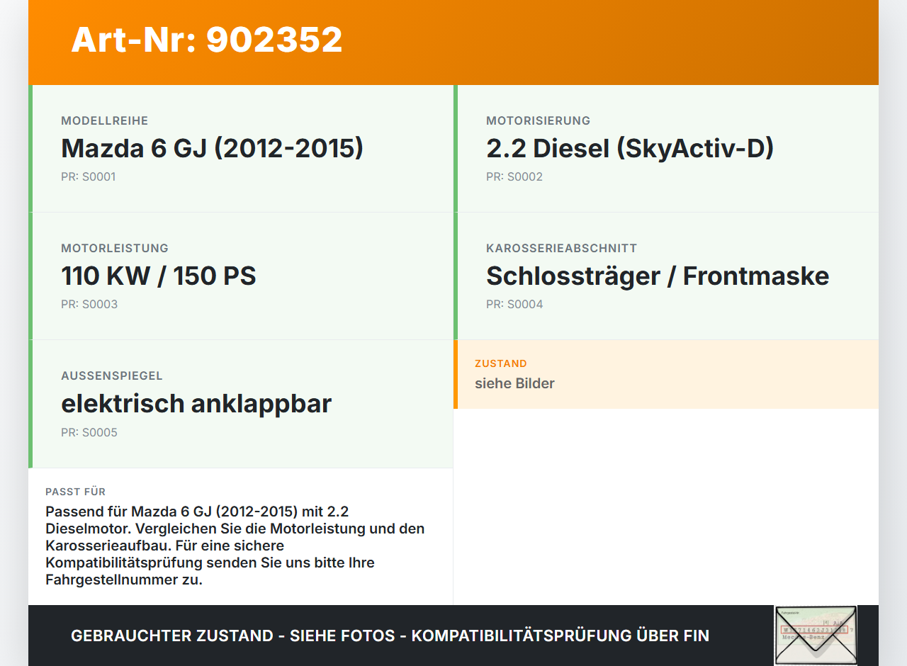 Mazda 6 GJ 12-15 2,2D 110KW Schlossträger Frontmaske Träger Mazda 6 GJ 12-15 02.05.2013 gebraucht Vorschau 3