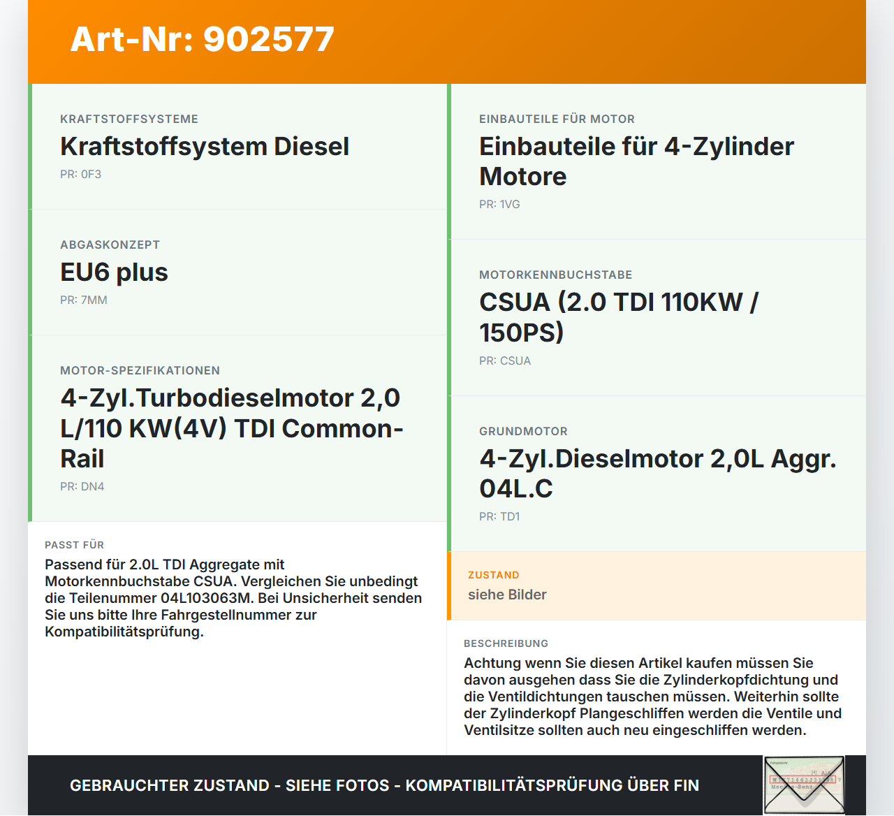 Audi A4 8K B8 11-15 TDI 2,0 110KW CSUA Zylinderkopf Audi A4 8K B8 11-15 30.10.2015 04L103063M gebraucht Vorschau 3