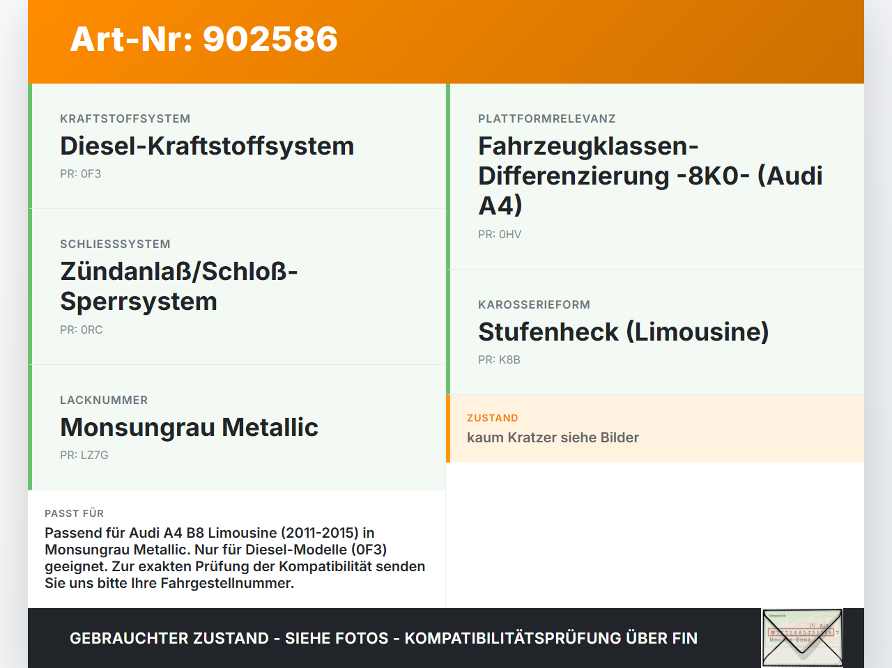 Audi A4 8K B8 11-15 Tankdeckel Tankklappe LZ7G Audi A4 8K B8 11-15 30.10.2015 8K0809907 8K0809907R0H gebraucht Vorschau 3