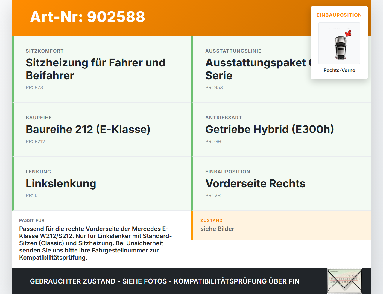 Mercedes S212 W212 E300h 13-16 Stellmotor Elektr. Sitzverstellung Rechts Vorne Mercedes S212 W212 E300h 13-16... Vorschau 3