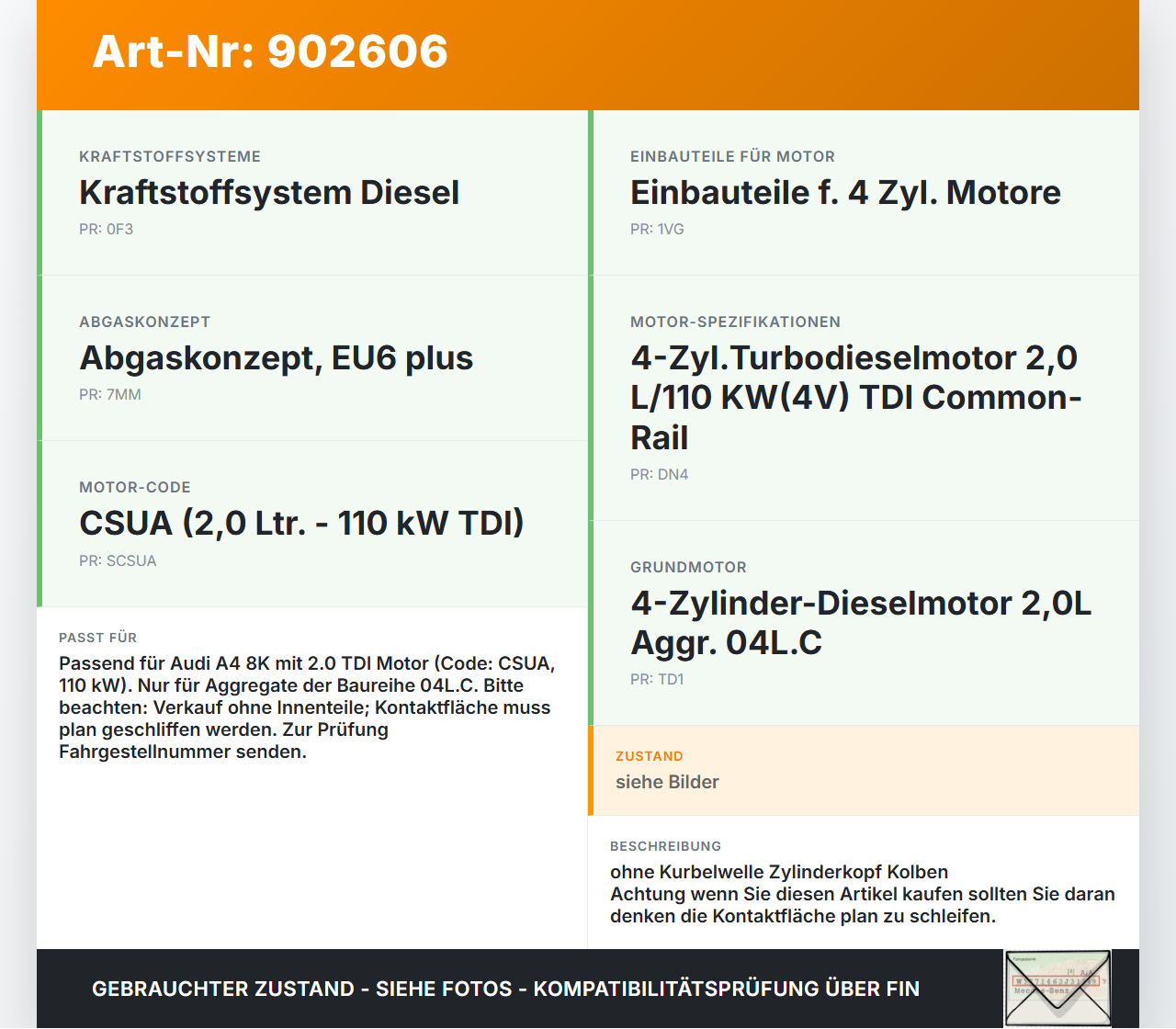 Audi A4 8K B8 11-15 TDI 2,0 110KW CSUA Motorblock für Motor Audi A4 8K B8 11-15 30.10.2015 04L100091R gebraucht Vorschau 3