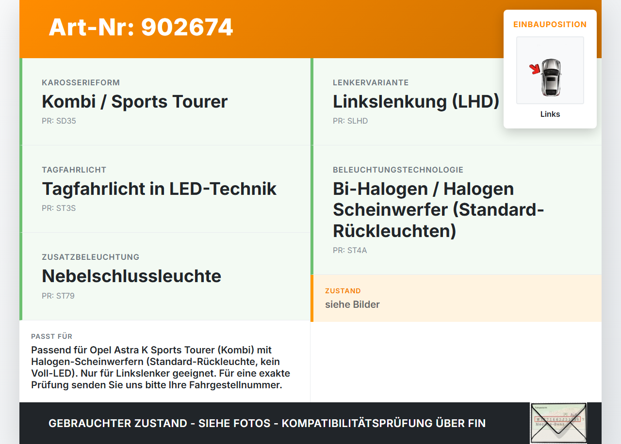 Opel Astra K 15-21 Kombi Rückleuchte Rücklicht Heckleuchte Links orig Opel Astra K 15-21 19.02.2016 13427516... Vorschau 3