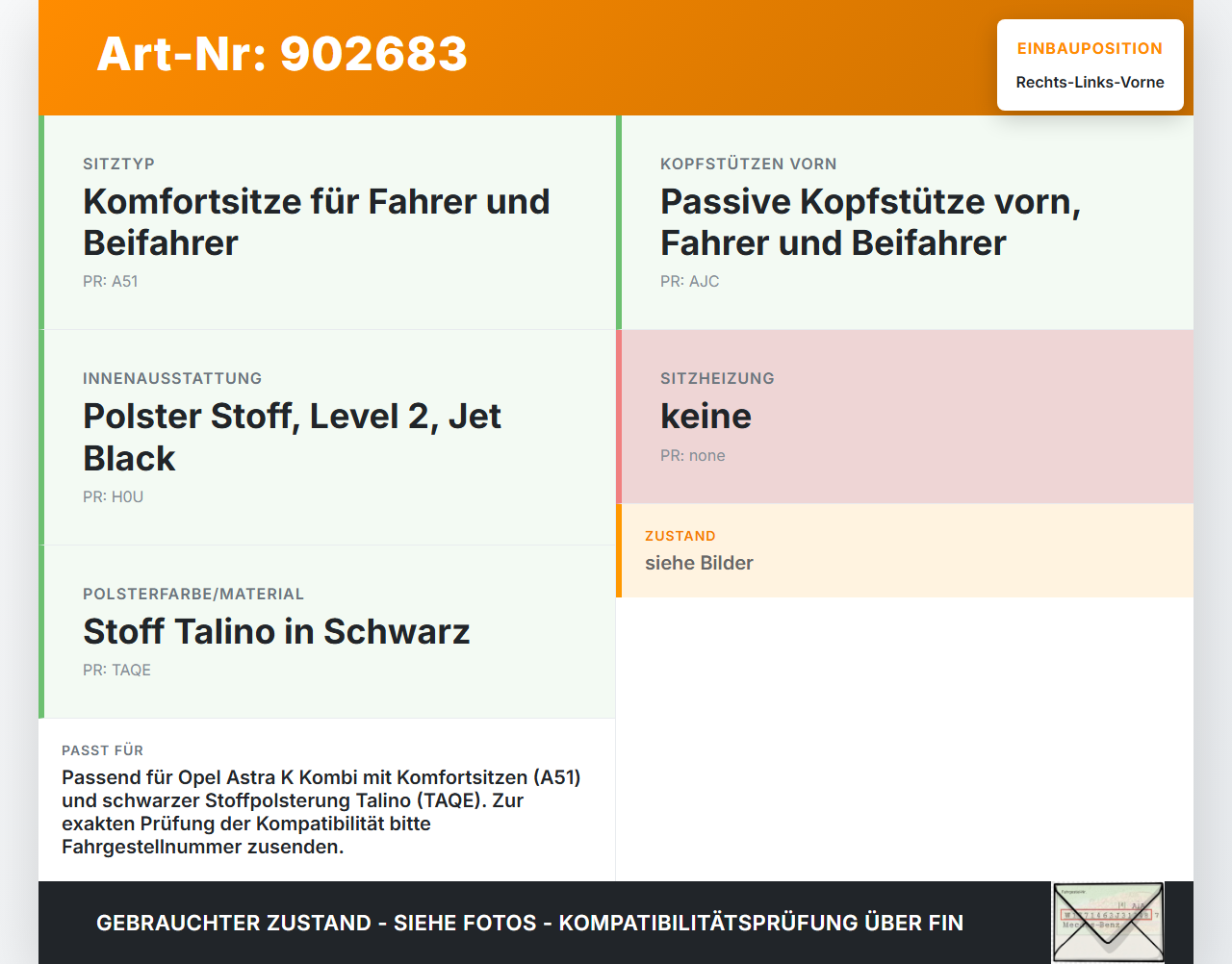 Opel Astra K 15-21 Kombi Kopfstütze für Beifahrer Sitz Rechts oder Links Vorne Opel Astra K 15-21 19.02.2016... Vorschau 3