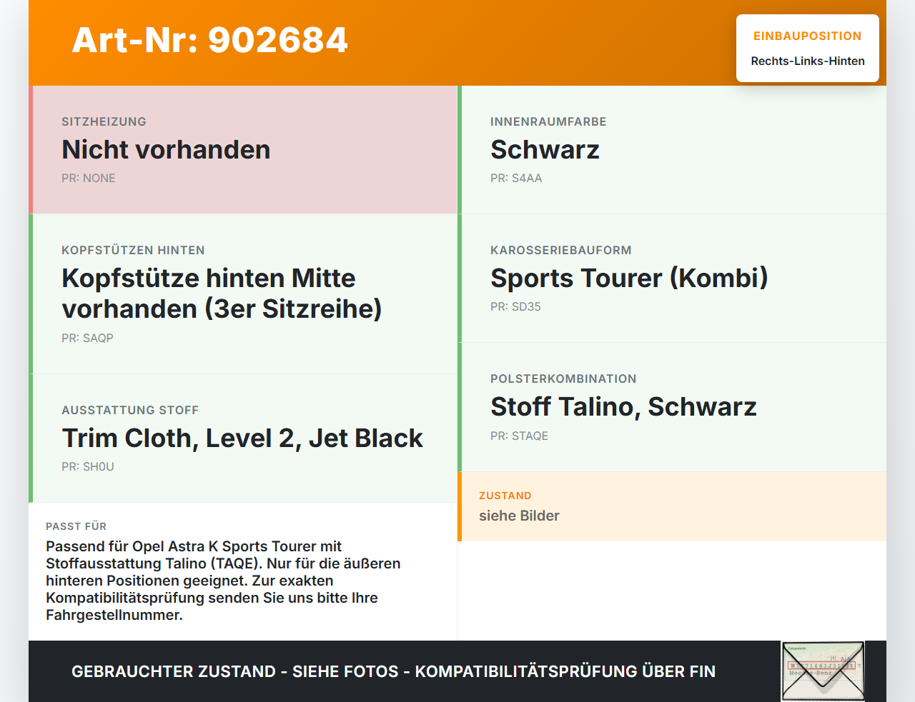 Opel Astra K 15-21 Kopfstütze Rechts oder Links Hinten Opel Astra K 15-21 19.02.2016 gebraucht Vorschau 3