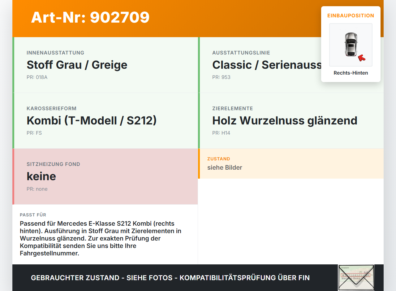 Mercedes S212 W212 E300h 13-16 Kombi Türverkleidung Türpappe Rechts Hinten Mercedes S212 W212 E300h 13-16... Vorschau 3