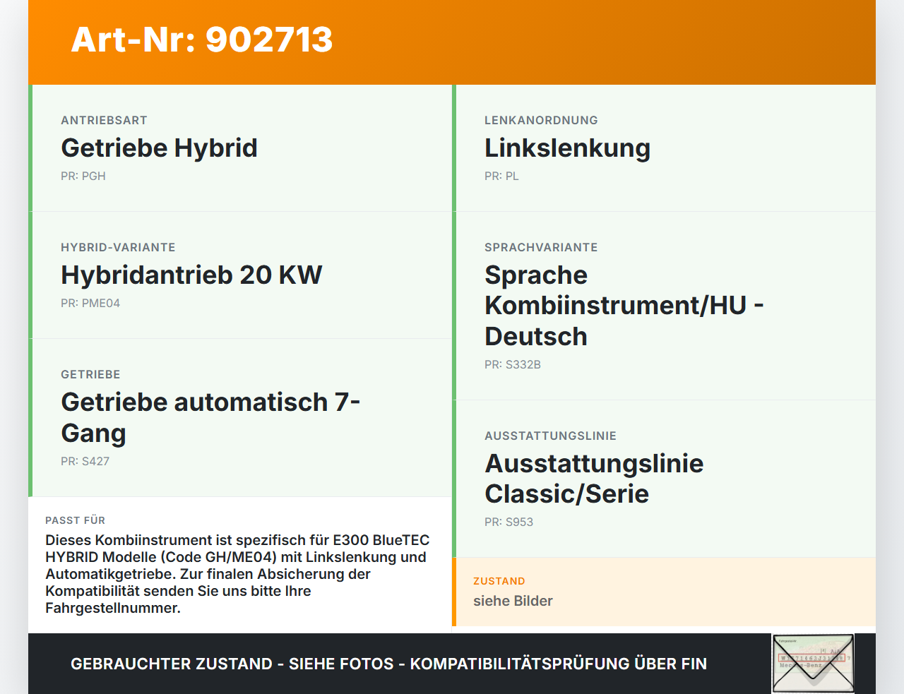 Mercedes S212 W212 E300h 13-16 CDI 2,2 150KW Kombiinstrument Tacho Mercedes S212 W212 E300h 13-16 10.06.2013... Vorschau 3