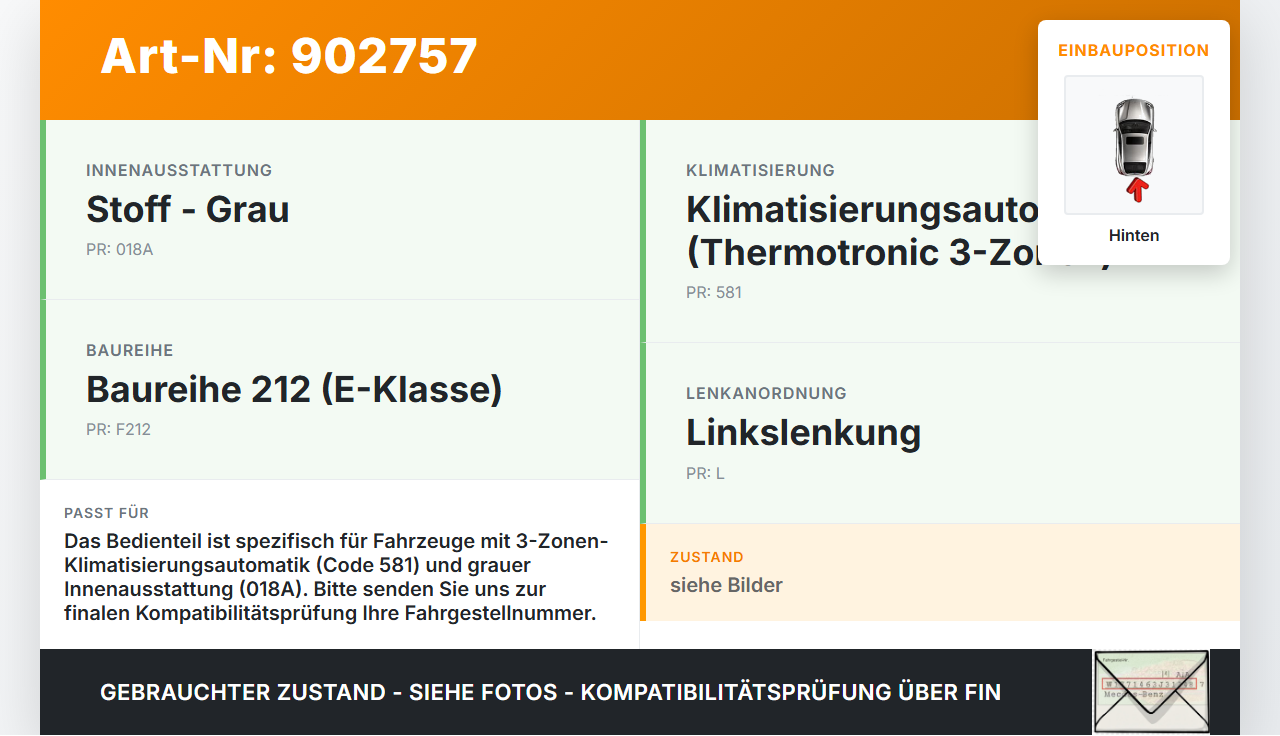 Mercedes S212 W212 E300h 13-16 Bedienteil Bedienelement Heizung Klimabedienteil hinten Mercedes S212 W212 E300h... Vorschau 3