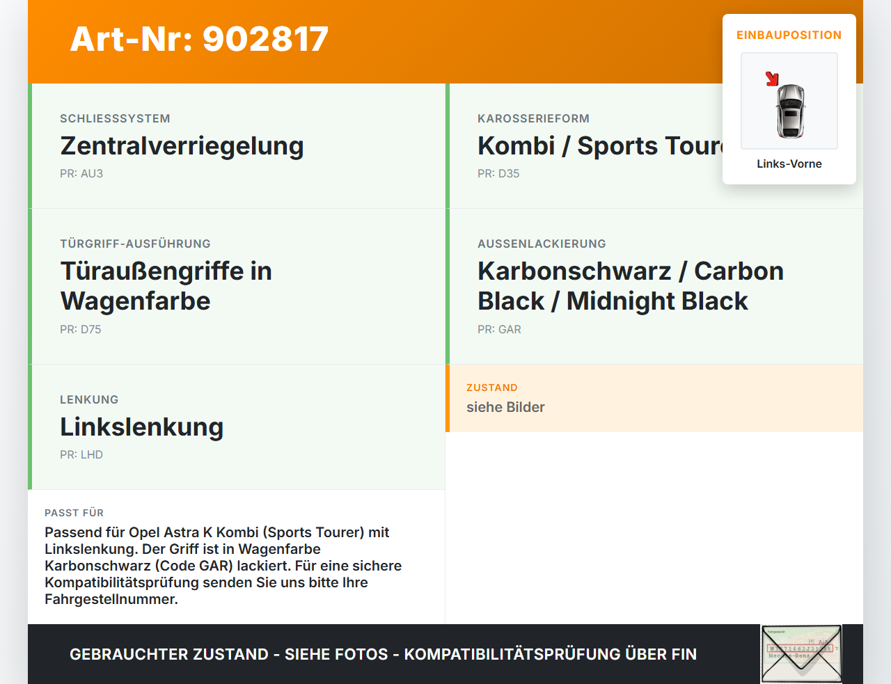 Opel Astra K 15-21 Kombi Türgriff Griff aussen Links Vorne GAR Opel Astra K 15-21 19.02.2016 gebraucht Vorschau 3