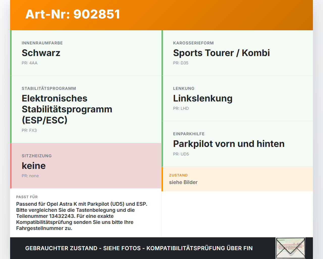 Opel Astra K 15-21 Schalter ESP Off PDC Auto- Off Opel Astra K 15-21 19.02.2016 13432243 gebraucht Vorschau 3