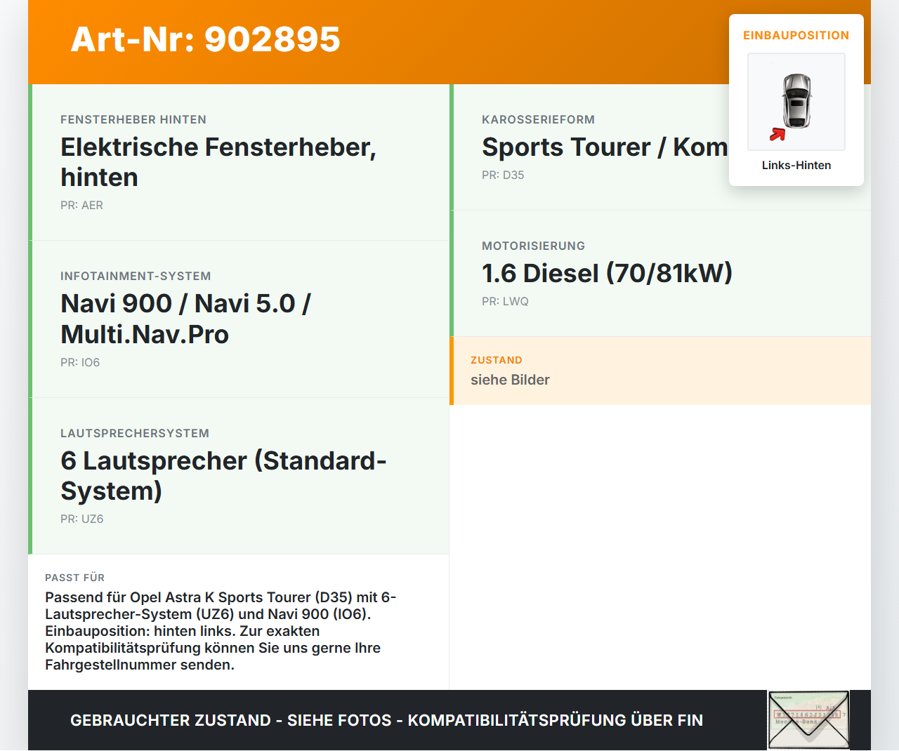 Opel Astra K 15-21 Lautsprecher Links Hinten Opel Astra K 15-21 19.02.2016 gebraucht Vorschau 3