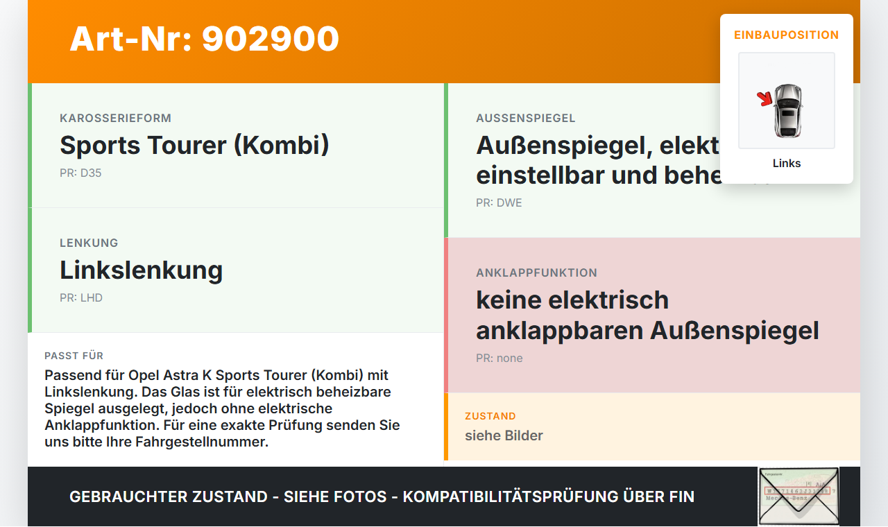 Opel Astra K 15-21 Spiegel Aussenspiegel nur Glas Links Opel Astra K 15-21 19.02.2016 gebraucht Vorschau 3