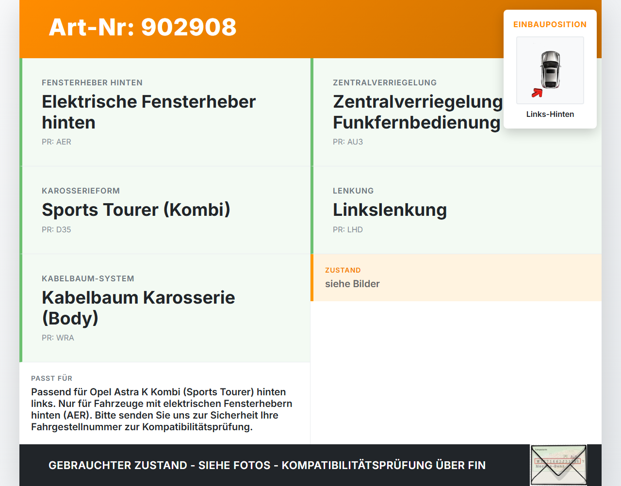 Opel Astra K 15-21 Kombi Kabelbaum für Tür und Fensterheber Links Hinten Opel Astra K 15-21 19.02.2016 39015029... Vorschau 3