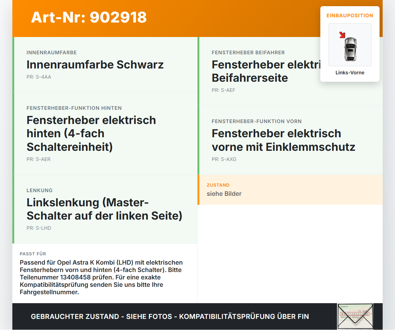 Opel Astra K 15-21 Kombi Fensterheberschalter Schalter Links Vorne Opel Astra K 15-21 19.02.2016 13408458 gebraucht Vorschau 3