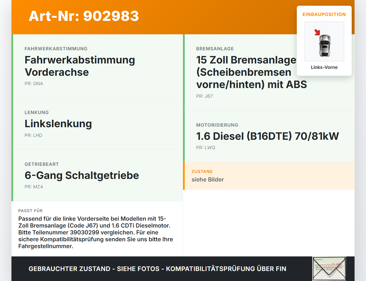 Opel Astra K 15-21 CDTi 1,6 70KW Achsschenkel Radnabe Links Vorne Opel Astra K 15-21 19.02.2016 100711-5591... Vorschau 3