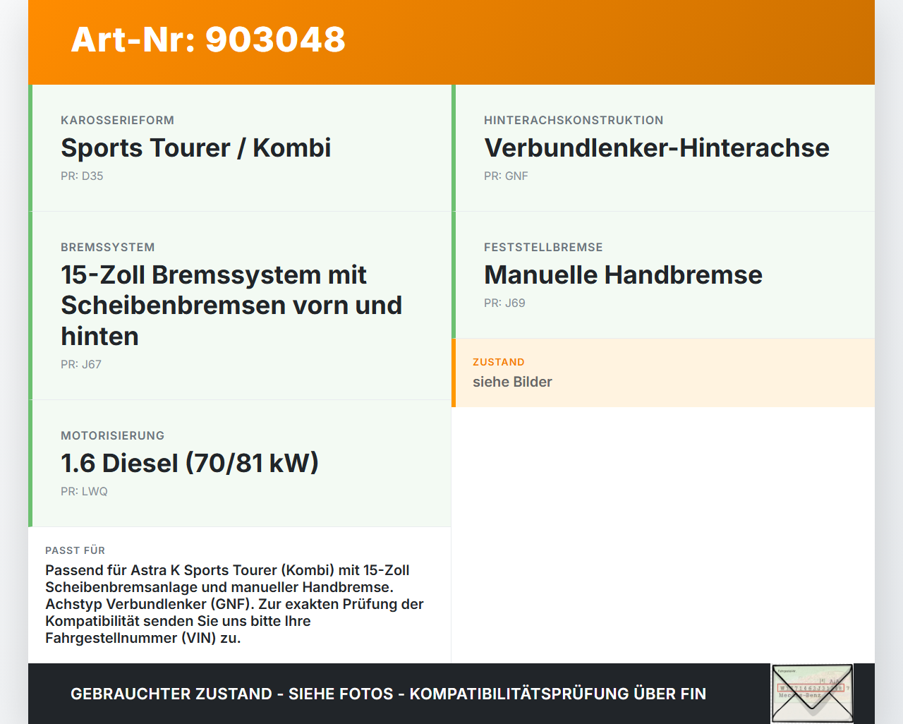 Opel Astra K 15-21 Kombi Hinterachse Achse m. Scheibenbremse Opel Astra K 15-21 19.02.2016 13362443 gebraucht Vorschau 3