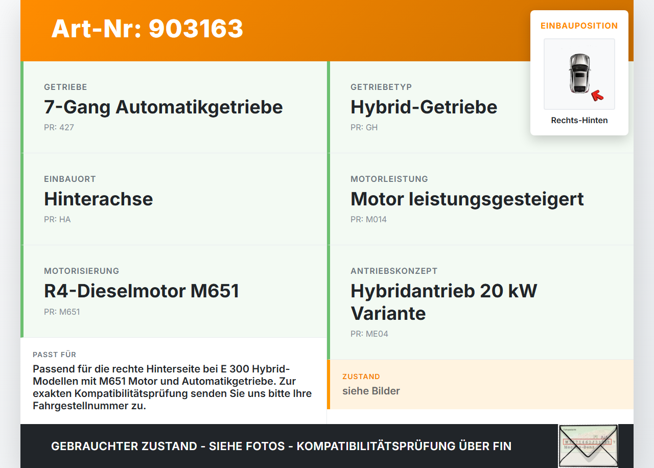 Mercedes S212 W212 E300h 13-16 Kombi CDI 2,2 150KW Antriebswelle Gelenkwelle Rechts Hinten Mercedes S212 W212 E300h... Vorschau 3