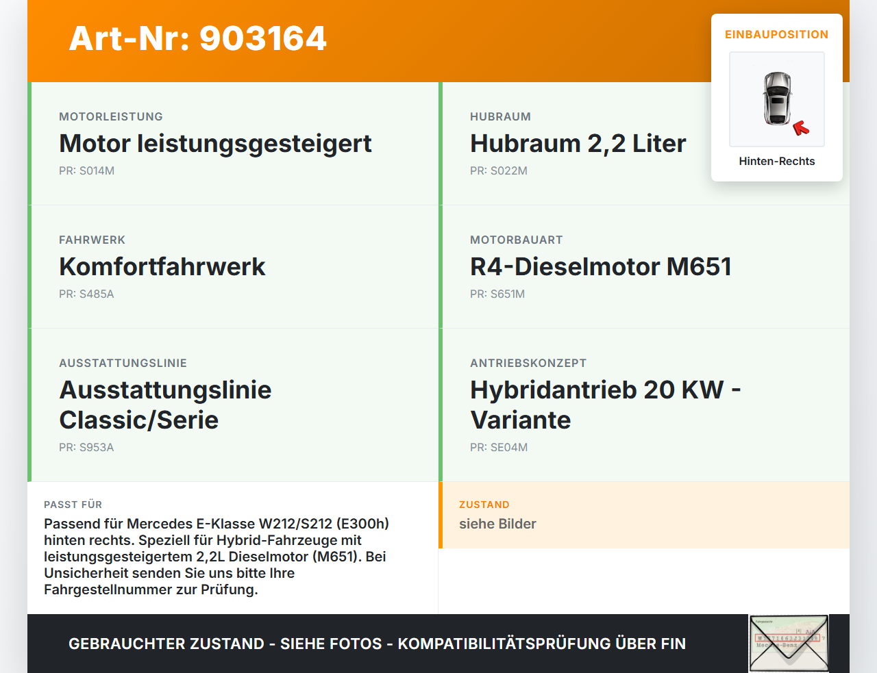 Mercedes S212 W212 E300h 13-16 CDI 2,2 150KW Bremssattel Bremszange Hinten Rechts Mercedes S212 W212 E300h 13-16... Vorschau 3