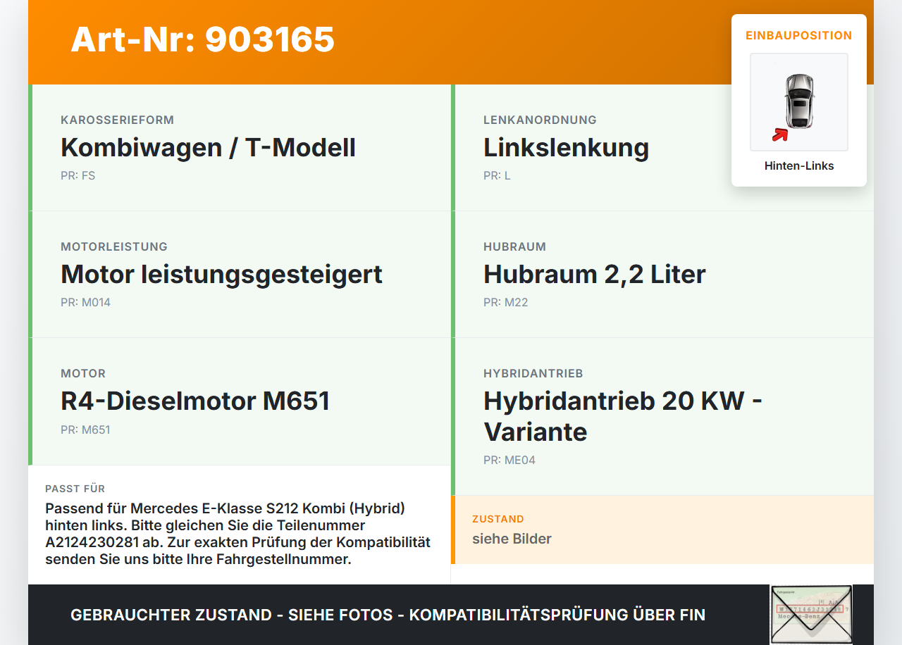 Mercedes S212 W212 E300h 13-16 CDI 2,2 150KW Bremssattel Bremszange Hinten Links Mercedes S212 W212 E300h 13-16... Vorschau 3