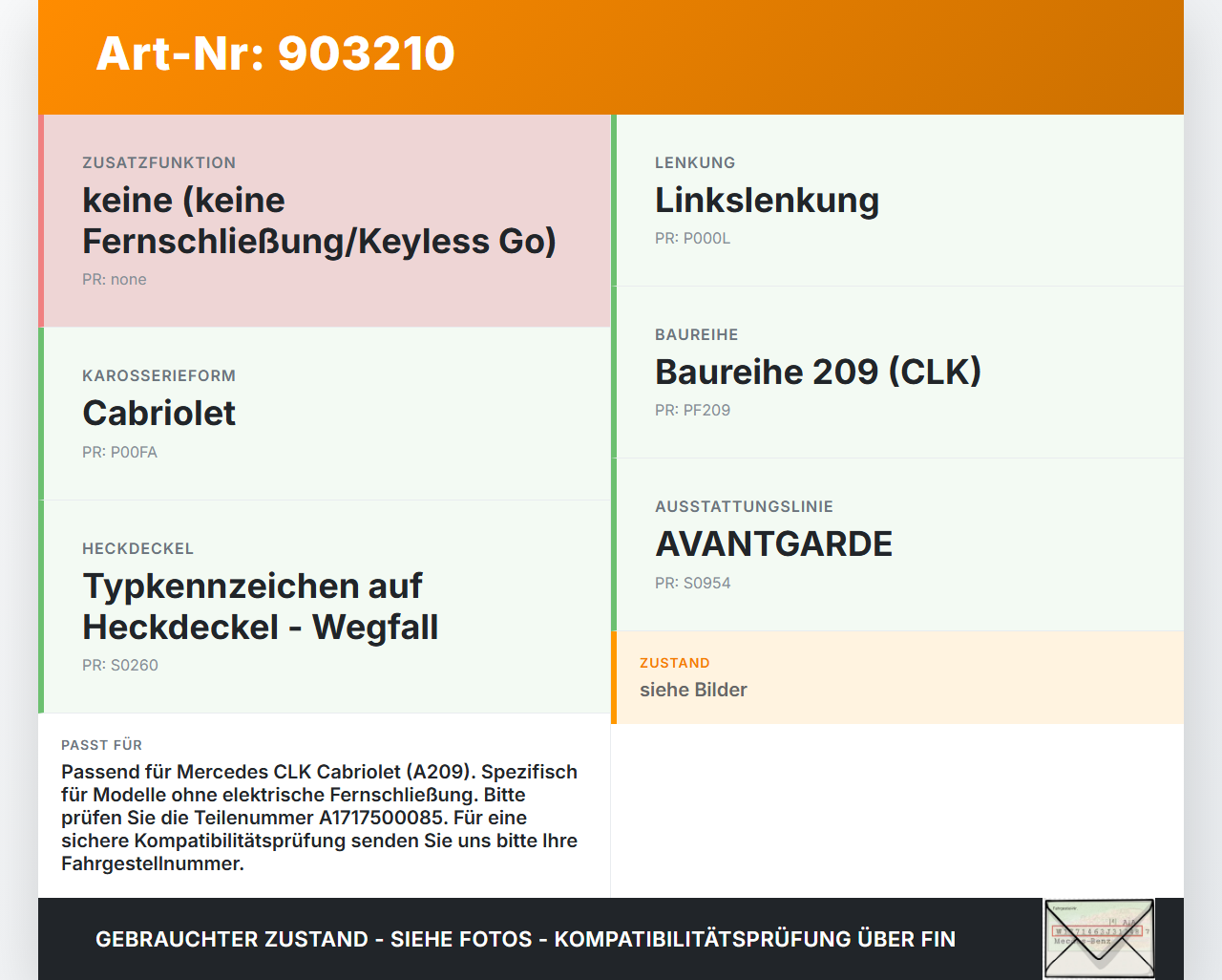 Mercedes A209 CLK200 05-09 Cabrio Schloss f. Heckklappe Heckklappenschloss Verriegelung Mercedes A209 CLK200 05-09... Vorschau 3