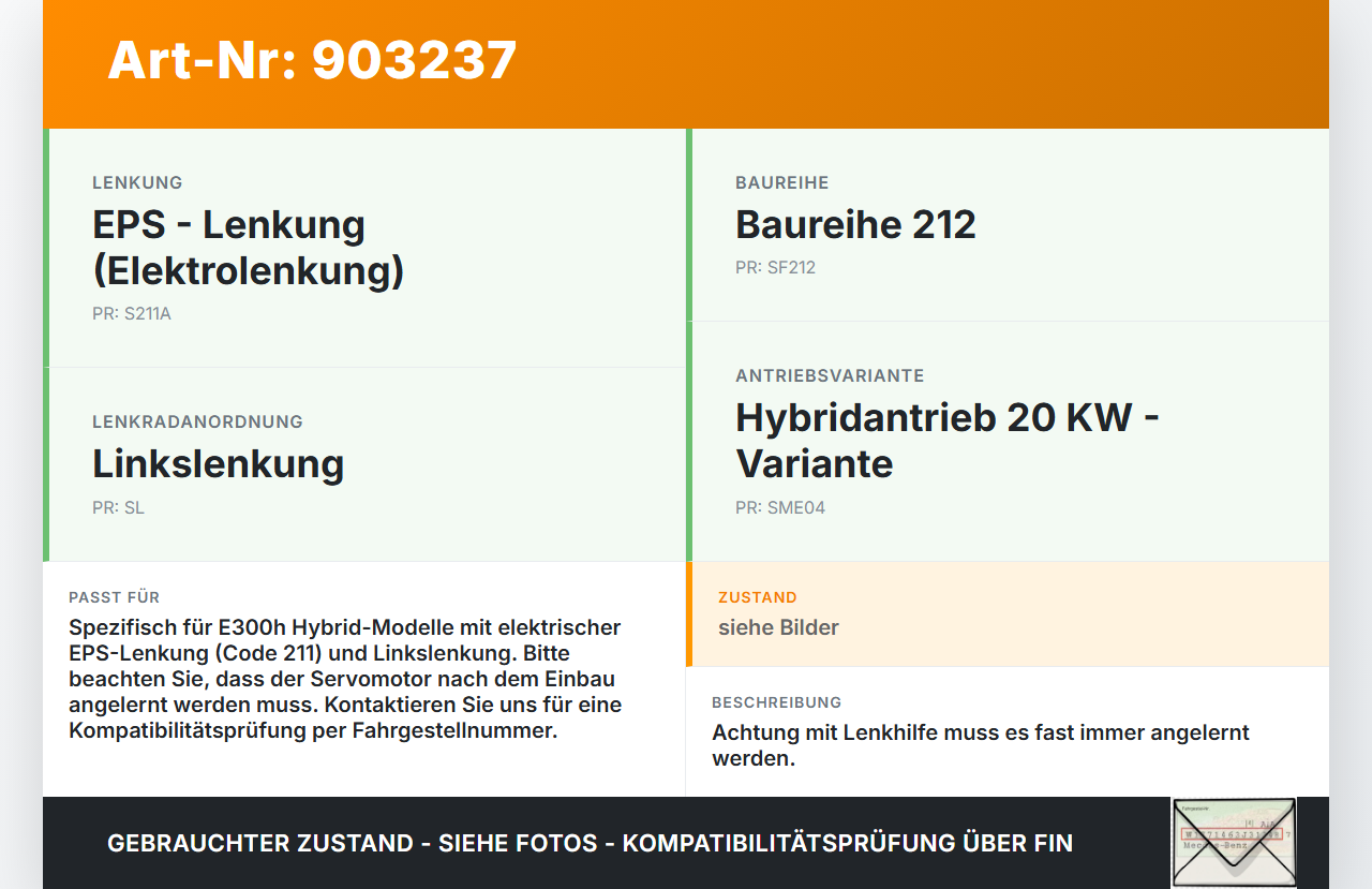 Mercedes S212 W212 E300h 13-16 Lenkhilfe elektr. Servomotor Mercedes S212 W212 E300h 13-16 10.06.2013 A2129064302... Vorschau 3