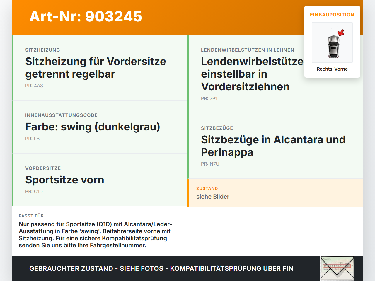 Audi A4 8E B6 00-04 Kombi Sitzbezug Rückenpolster Rechts Vorne für Beifahrer Sitz beheizt Audi A4 8E B6 00-04... Vorschau 3