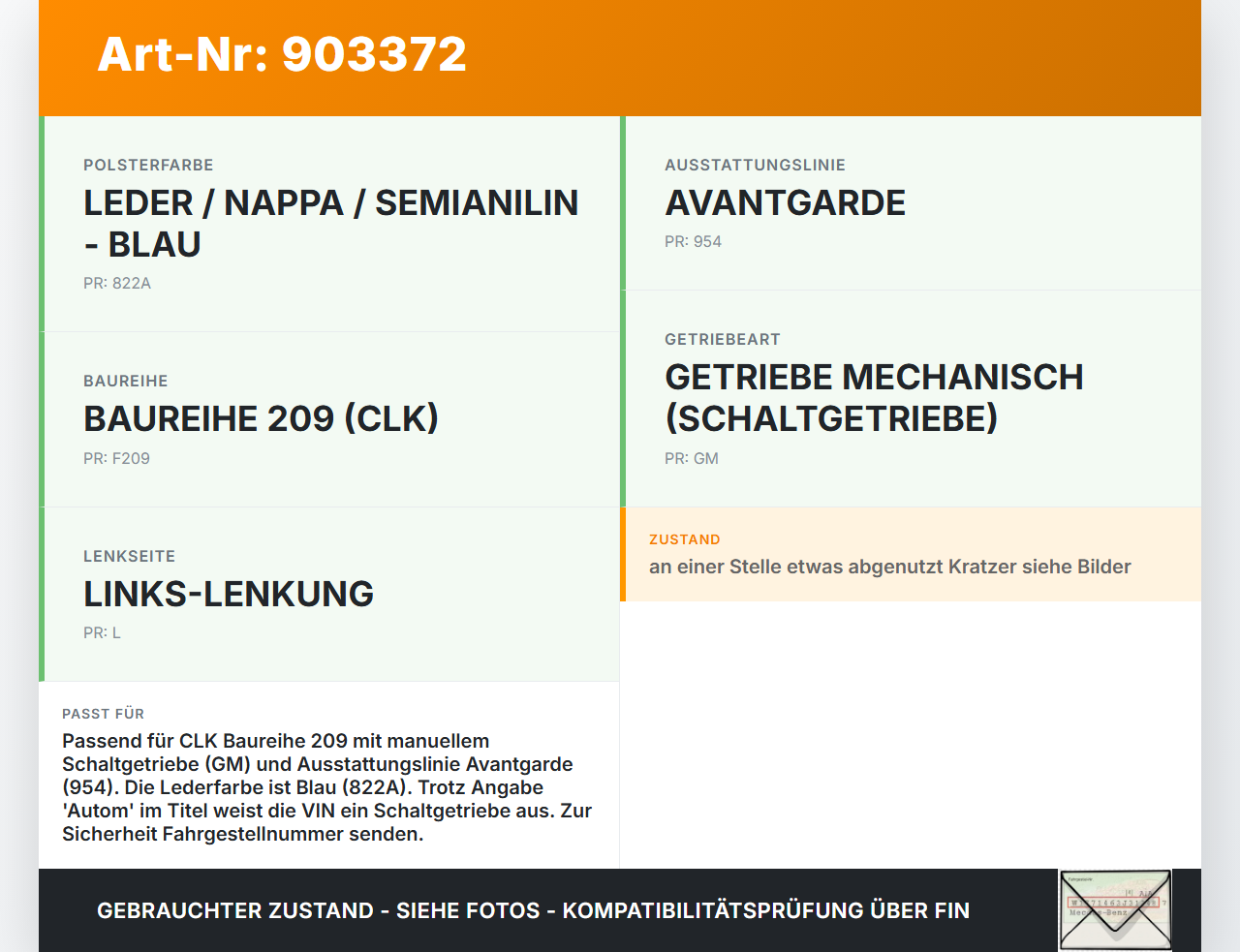 Mercedes A209 CLK200 05-09 1,8 120KW Autom Schaltknauf Schaltsack Avantgarde Mercedes A209 CLK200 05-09 05.05.2004... Vorschau 3