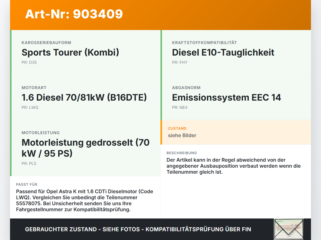 Opel Astra K 15-21 CDTi 1,6 70KW Injektor Einspritzdüse Zyl.3 Opel Astra K 15-21 19.02.2016 55578075 gebraucht Vorschau 3