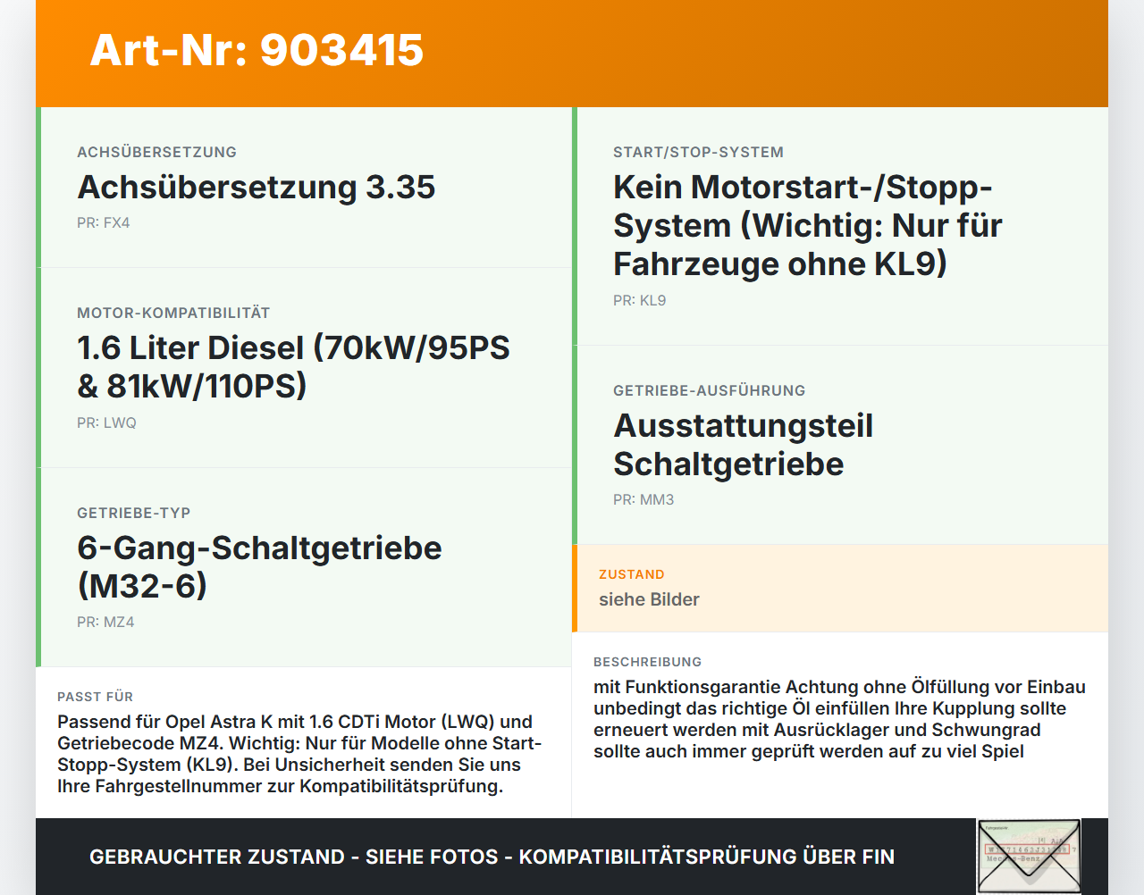 Opel Astra K 15-21 CDTi 1,6 70KW MZ4 Schaltgetriebe Getriebe Opel Astra K 15-21 19.02.2016 55487583 gebraucht Vorschau 3