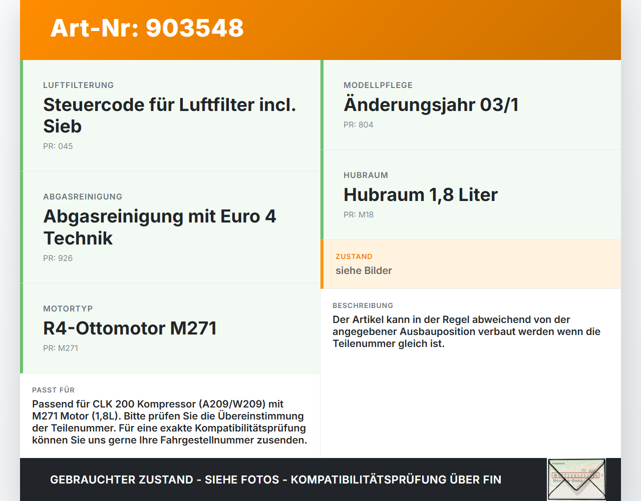 Mercedes A209 CLK200 05-09 1,8 120KW Ansaugrohr Ladeluftschlauch Luftschlauch Pos.3 Mercedes A209 CLK200 05-09... Vorschau 3