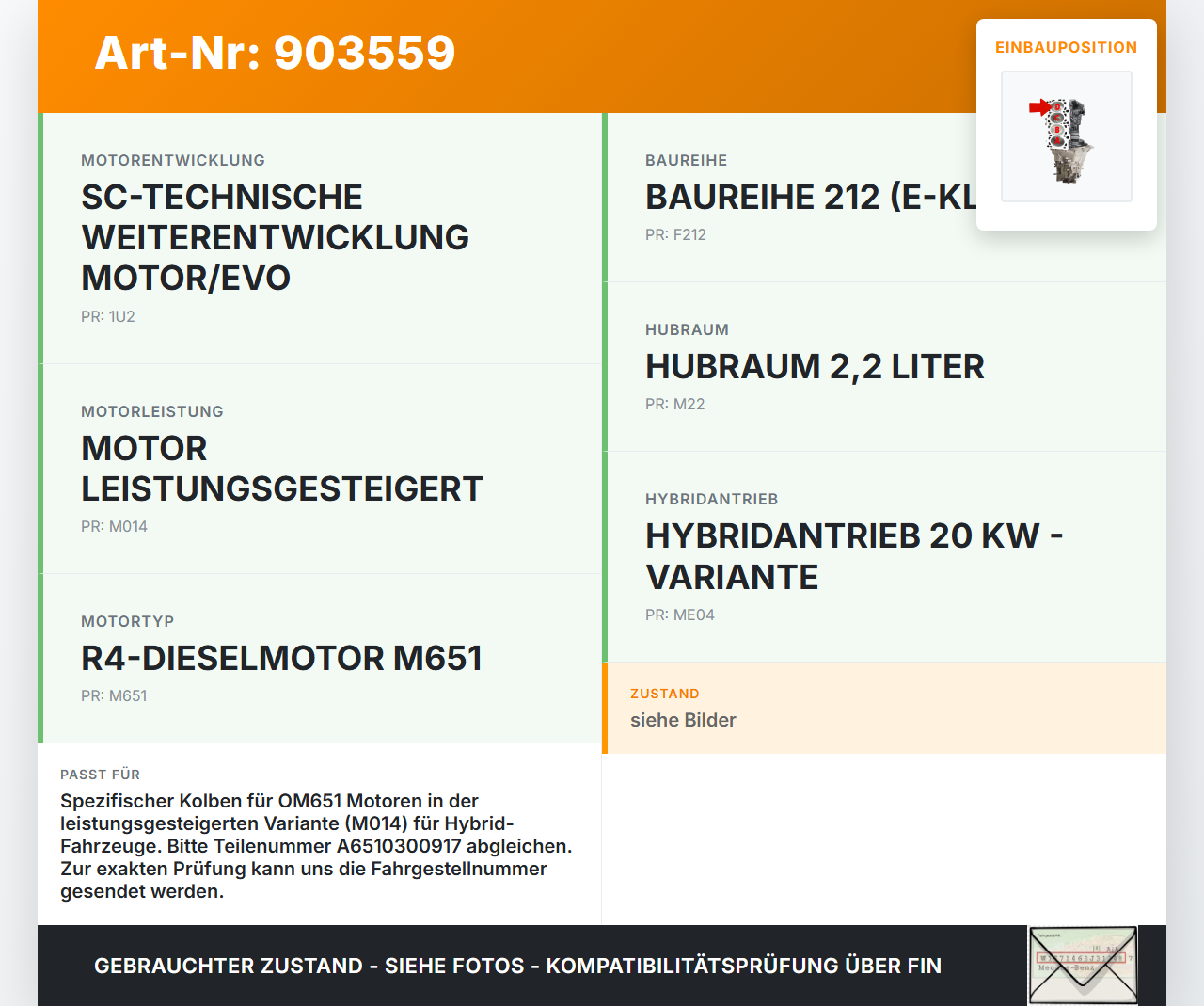 Mercedes S212 W212 E300h 13-16 CDI 2,2 150KW 651.924 Kolben mit Pleuel Pos D Mercedes S212 W212 E300h 13-16... Vorschau 3