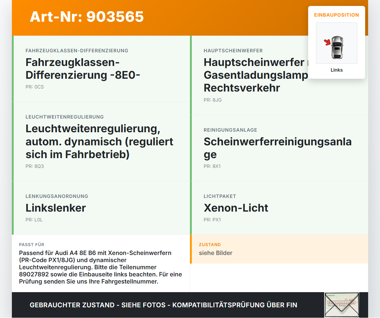 Audi A4 8E B6 00-04 Steuergerät Fernlicht Licht EVG GDL Links Audi A4 8E B6 00-04 07.06.2002 3D0907391B 89027892... Vorschau 3