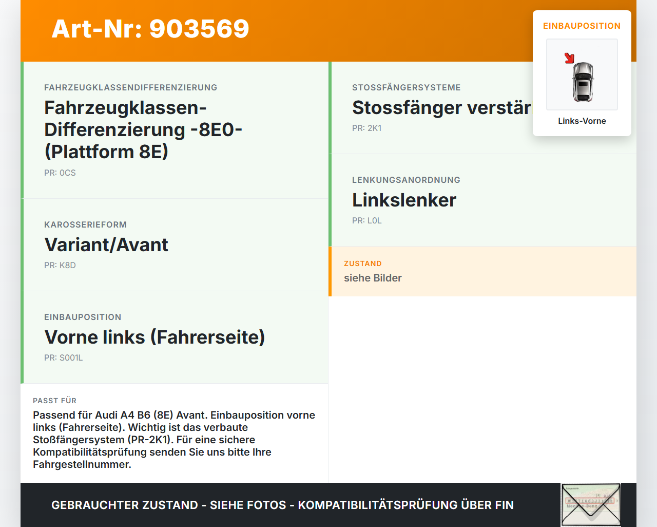Audi A4 8E B6 00-04 Kombi Halter Träger Führung Aufnahme f. Kotflügel Links Vorne Audi A4 8E B6 00-04 07.06.2002... Vorschau 3