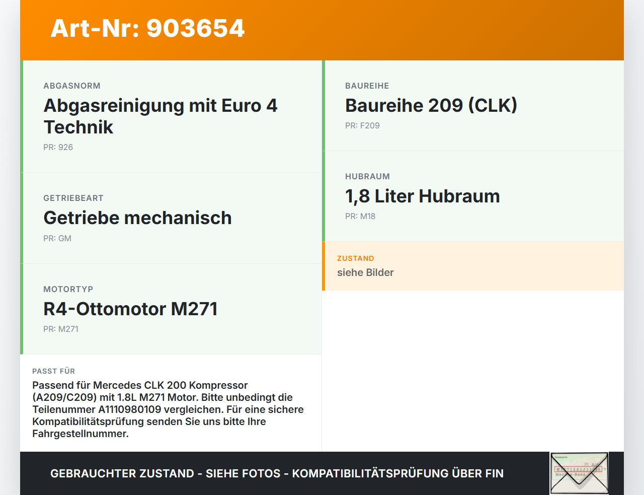 Mercedes A209 CLK200 05-09 1,8 120KW 271.940 Drosselklappe Mercedes A209 CLK200 05-09 05.05.2004 A1110980109... Vorschau 3