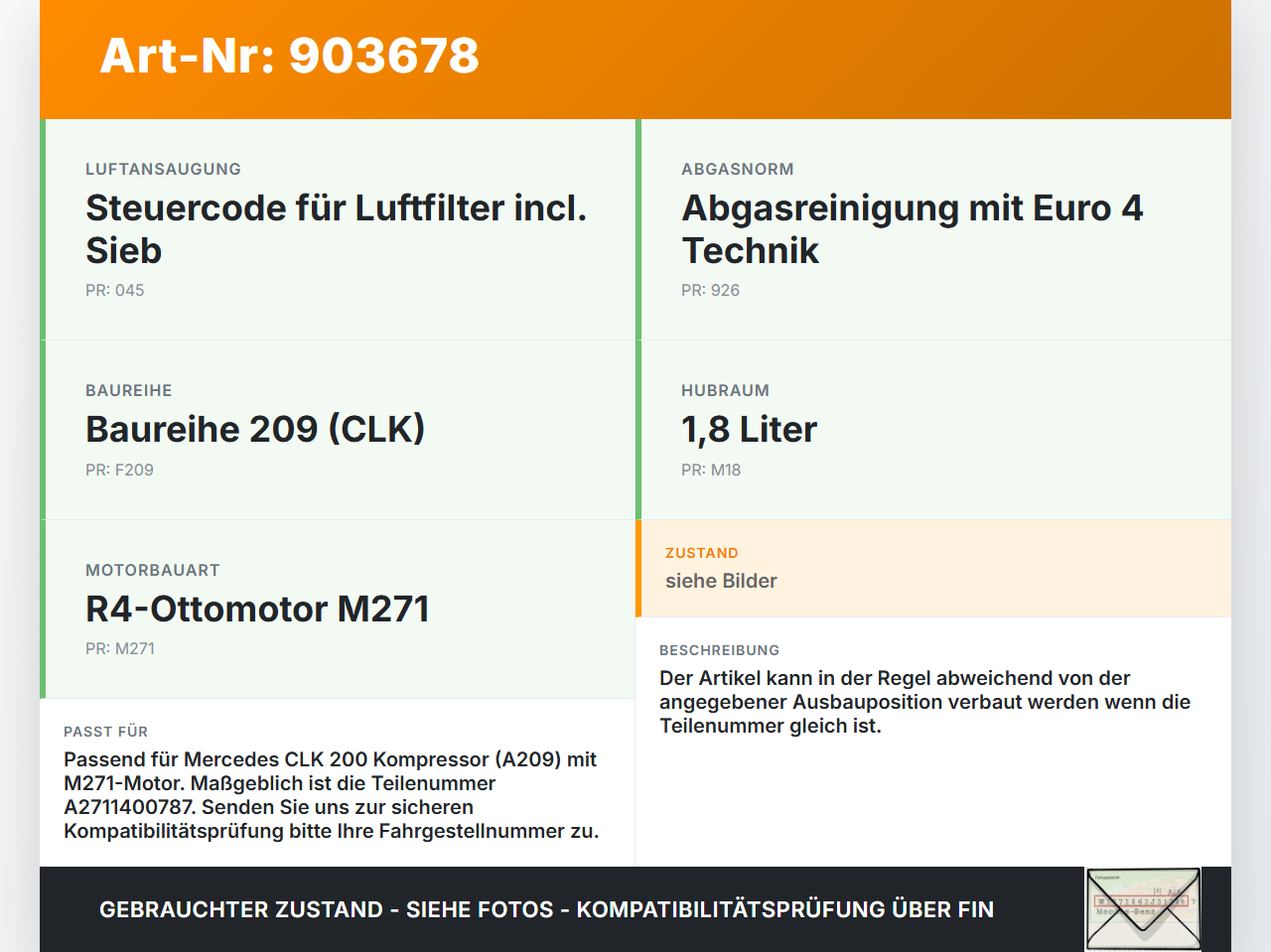Mercedes A209 CLK200 05-09 1,8 120KW Ansaugrohr Ladeluftschlauch für Ladekompressor Mercedes A209 CLK200 05-09... Vorschau 3