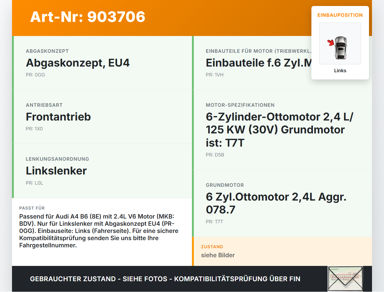 Audi A4 8E B6 00-04 2,4 125KW BDV Abgaskrümmer Links Audi A4 8E B6 00-04 07.06.2002 078253031BK gebraucht Vorschau 3