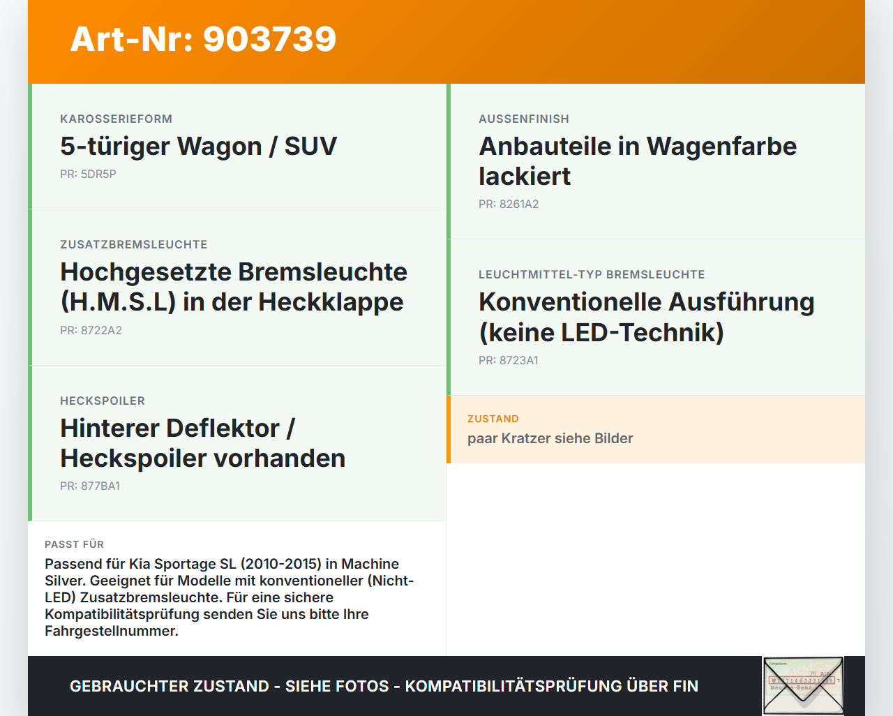 Kia Sportage SL 10-15 Spoiler Heckklappe 9S Kia Sportage SL 10-15 03.03.2010 96661349 gebraucht Vorschau 3