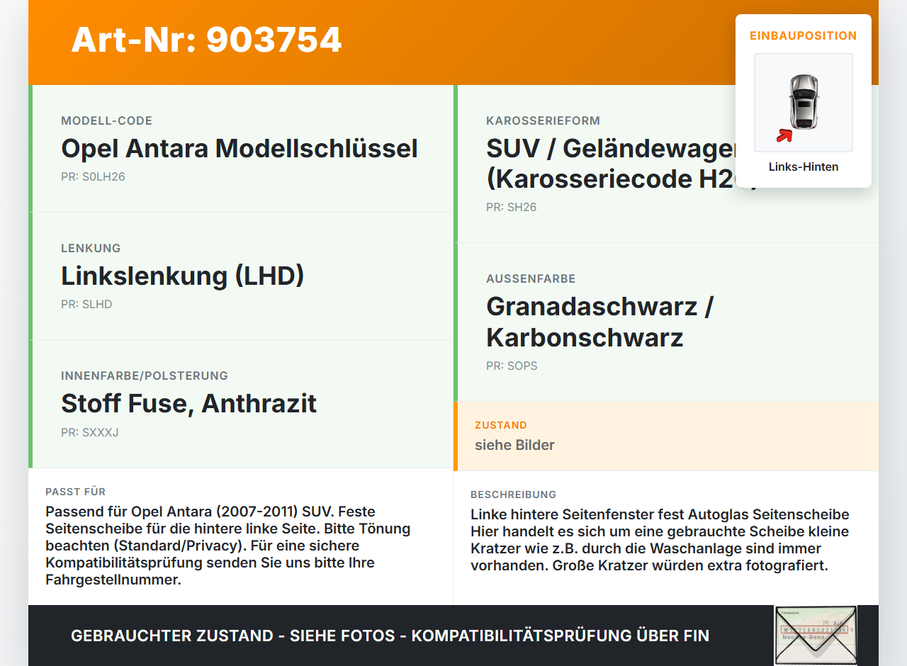 Opel Antara 07-11 Feste Seitenscheibe Scheibe Links Hinten Opel Antara 07-11 28.03.2008 gebraucht Vorschau 3