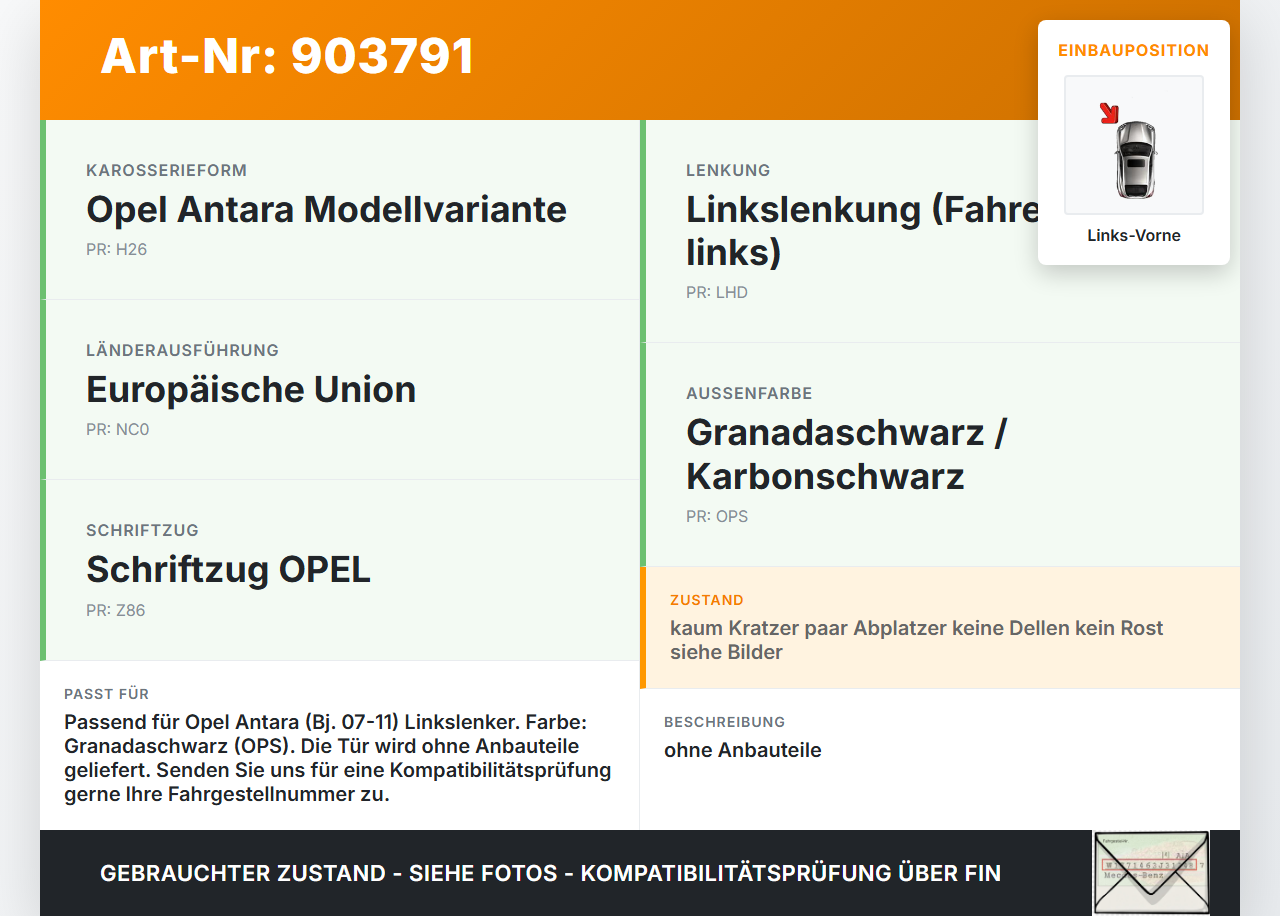 Opel Antara 07-11 Tür Fahrertür Links Vorne OPS Opel Antara 07-11 28.03.2008 gebraucht Vorschau 3