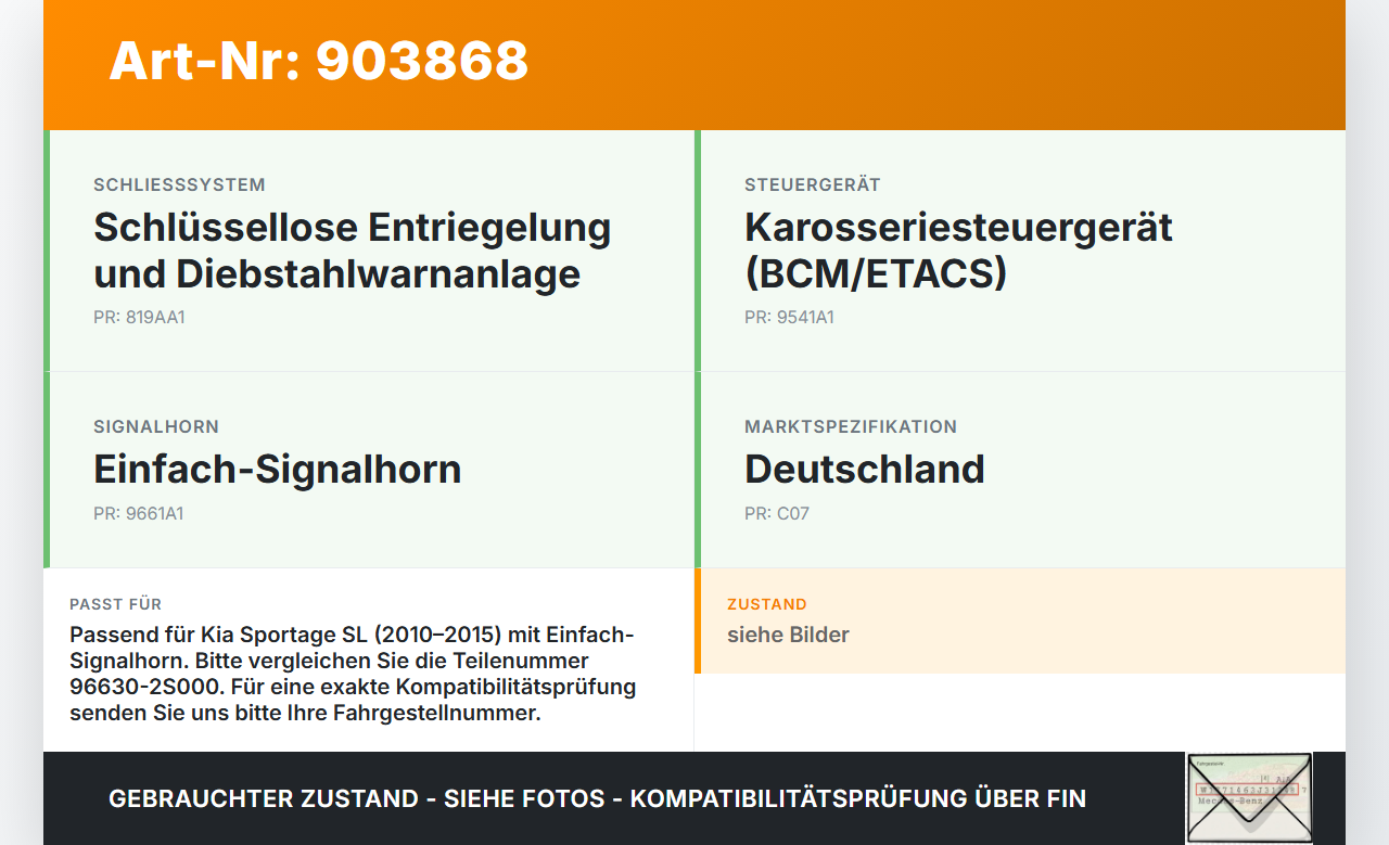 Kia Sportage SL 10-15 Hupe Signalhorn Hochtöner 110dB Kia Sportage SL 10-15 03.03.2010 966302S000 96630-2S000 gebraucht Vorschau 3