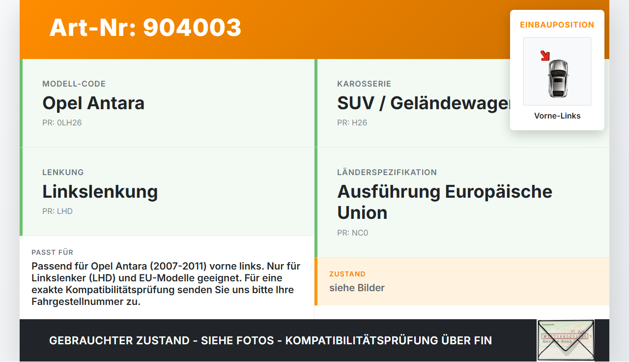 Opel Antara 07-11 Pralldämpfer für Träger Stoßstange Vorne Links Opel Antara 07-11 28.03.2008 96848630 gebraucht Vorschau 3