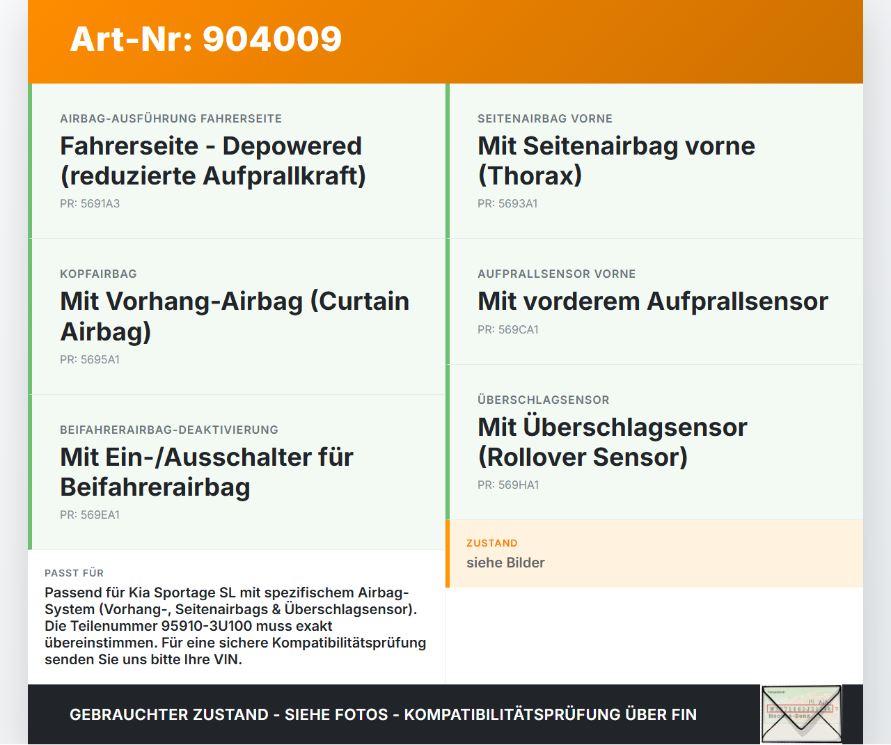 Kia Sportage SL 10-15 Airbag Steuergerät Airbagsteuergerät Kia Sportage SL 10-15 03.03.2010 959103U100 95910-3U100... Vorschau 3