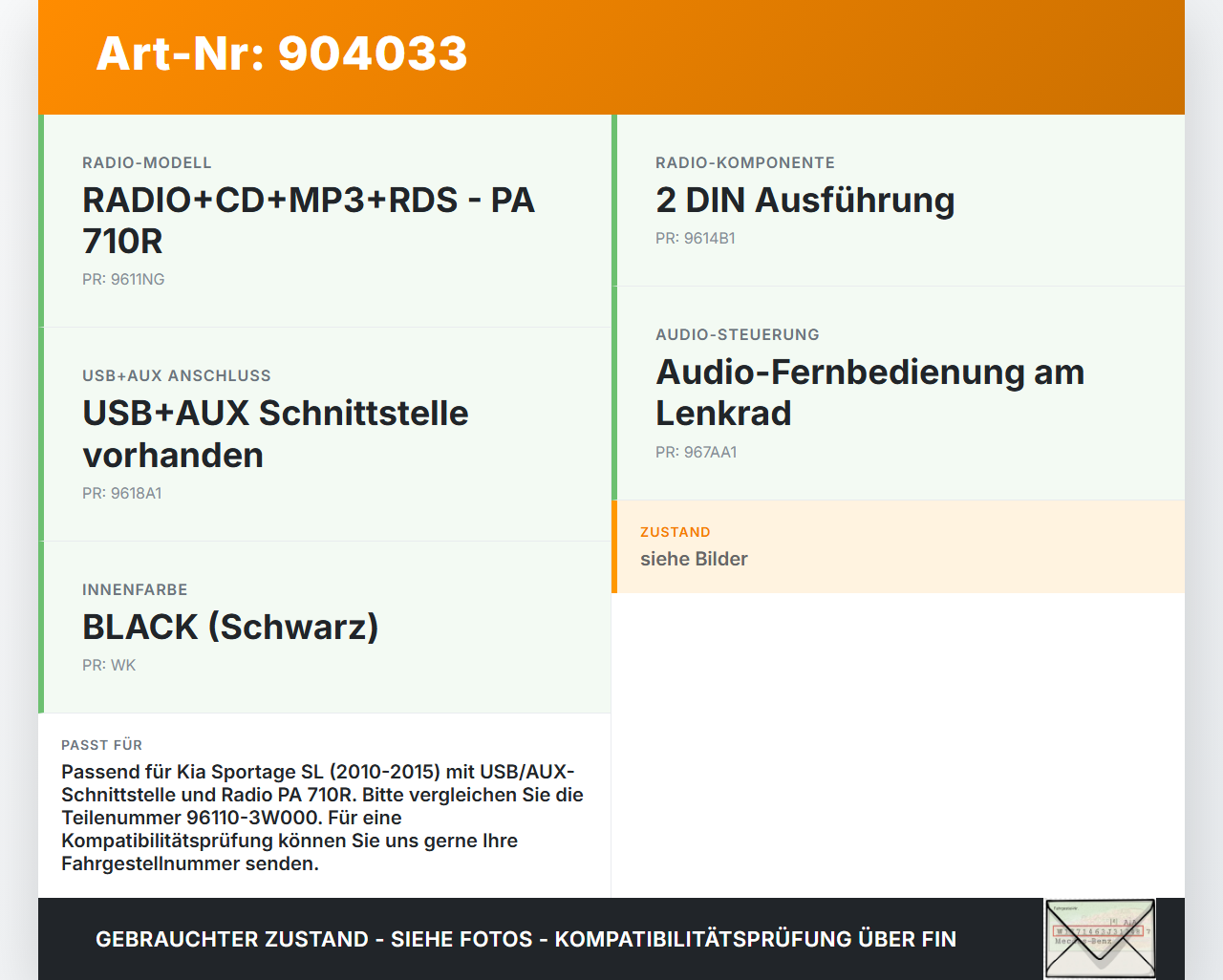 Kia Sportage SL 10-15 USB AUX Buchse Anschluss Kia Sportage SL 10-15 03.03.2010 96110-3W000 gebraucht Vorschau 3