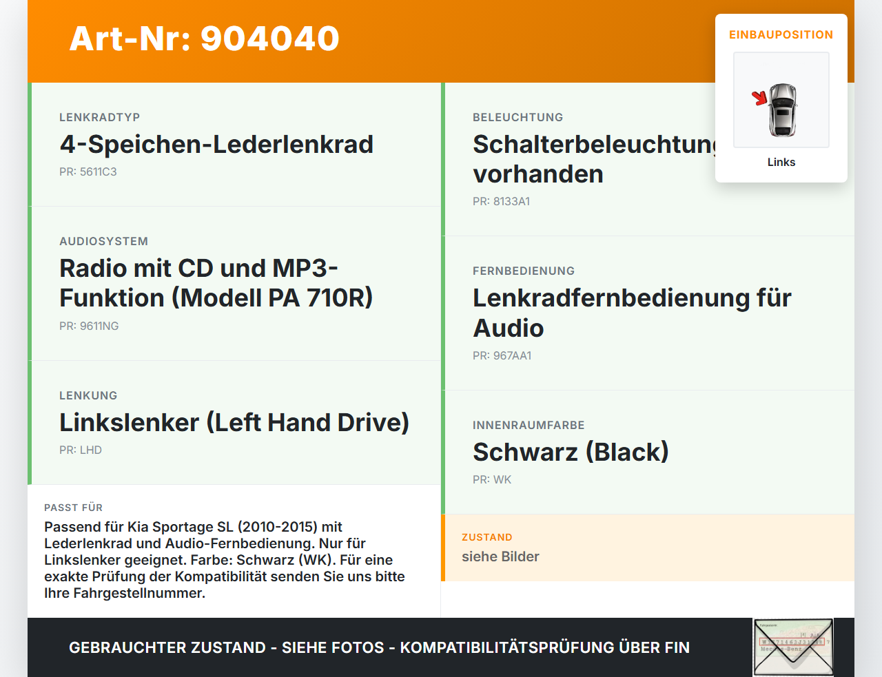 Kia Sportage SL 10-15 Lenkradschalter Multifunktionstasten Schalter Telefon für Lenkrad Links Kia Sportage SL 10-15... Vorschau 3