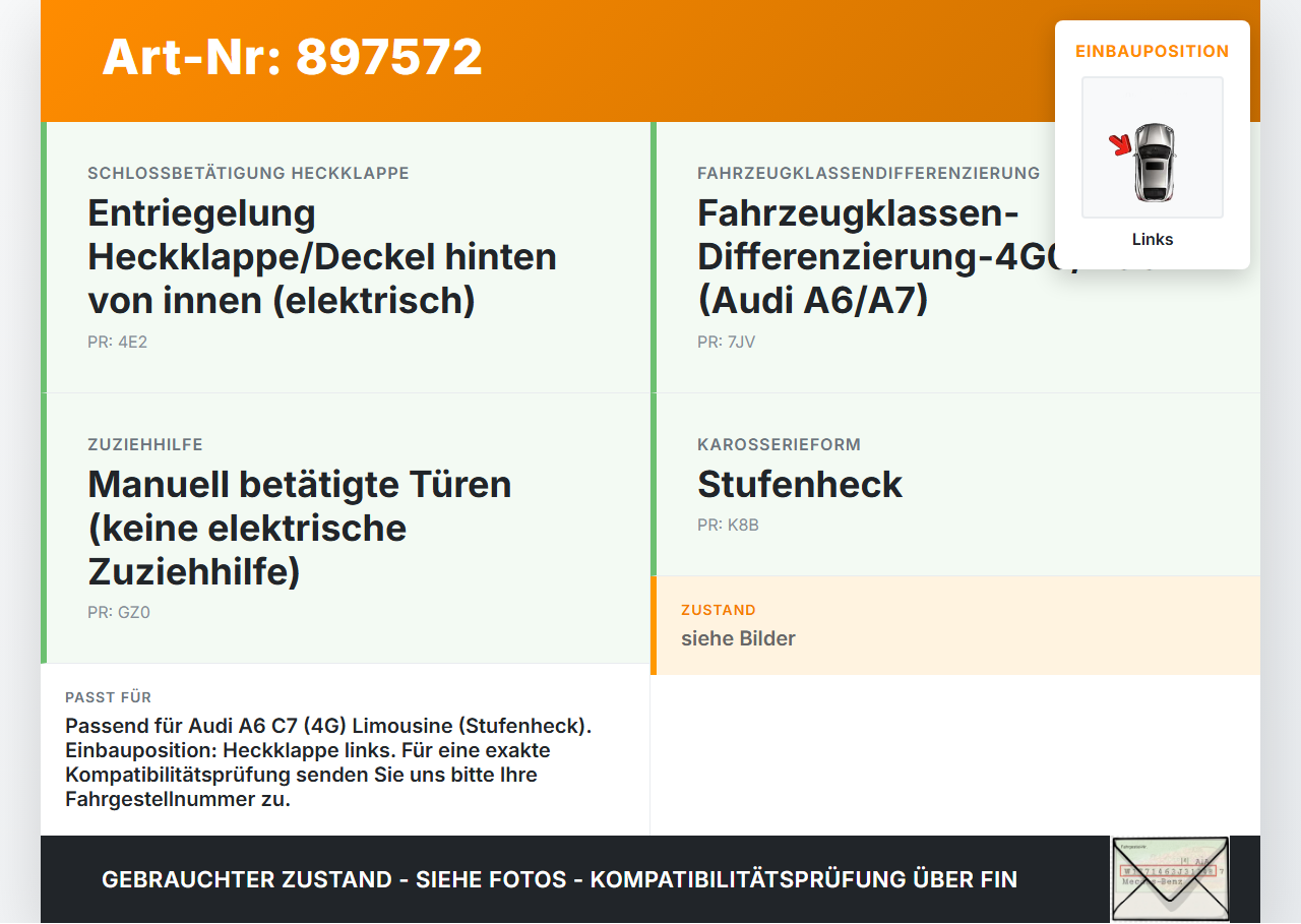 Audi A6 C7 4G 10-14 Lim Scharniere Scharnier für Heckklappe Links Audi A6 C7 4G 10-14 25.10.2011 4G5827301B gebraucht Vorschau 3
