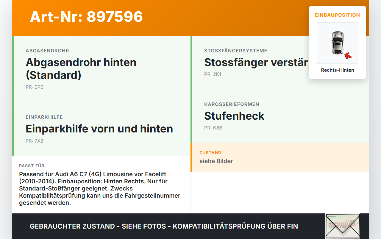 Audi A6 C7 4G 10-14 Lim Halter Träger Aufnahme Führung für Stoßstange Rechts Hinten Audi A6 C7 4G 10-14 25.10.2011... Vorschau 3