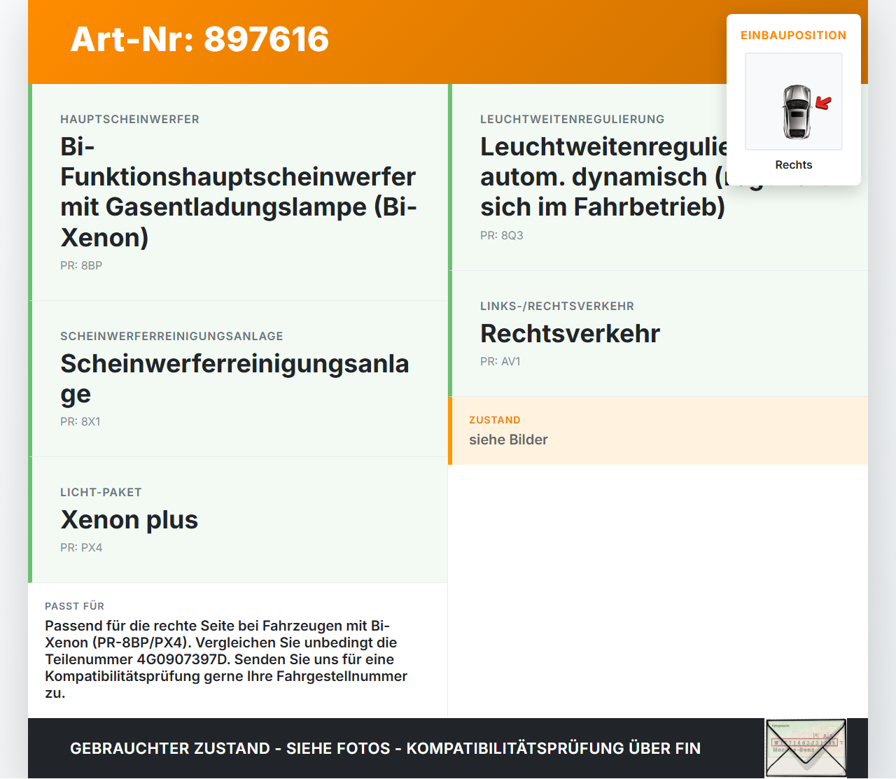 Audi A6 C7 4G 10-14 Xenon Vorschaltgerät Rechts Audi A6 C7 4G 10-14 25.10.2011 8K0941597E 401140244 4G0907397D... Vorschau 3